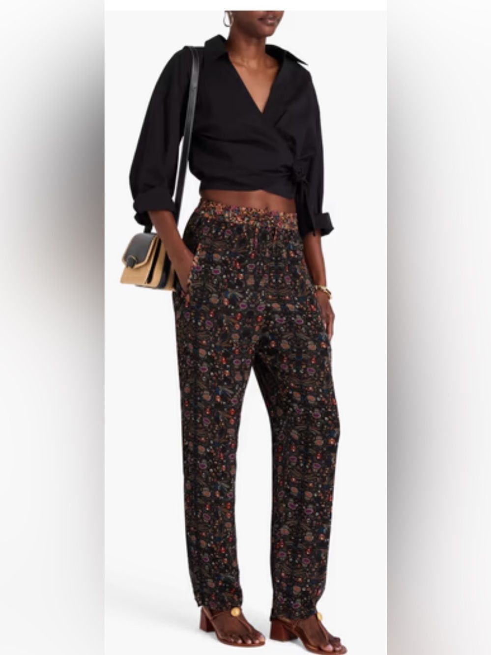 Isabel Marant Black Floral-Print Elastic-Waist Joggers 36